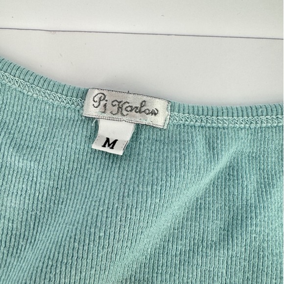 PJ Harlow Medium Blue Pajama Set Supima Cotton Modal Ribbed Top & Satin Pants - Picture 7 of 14